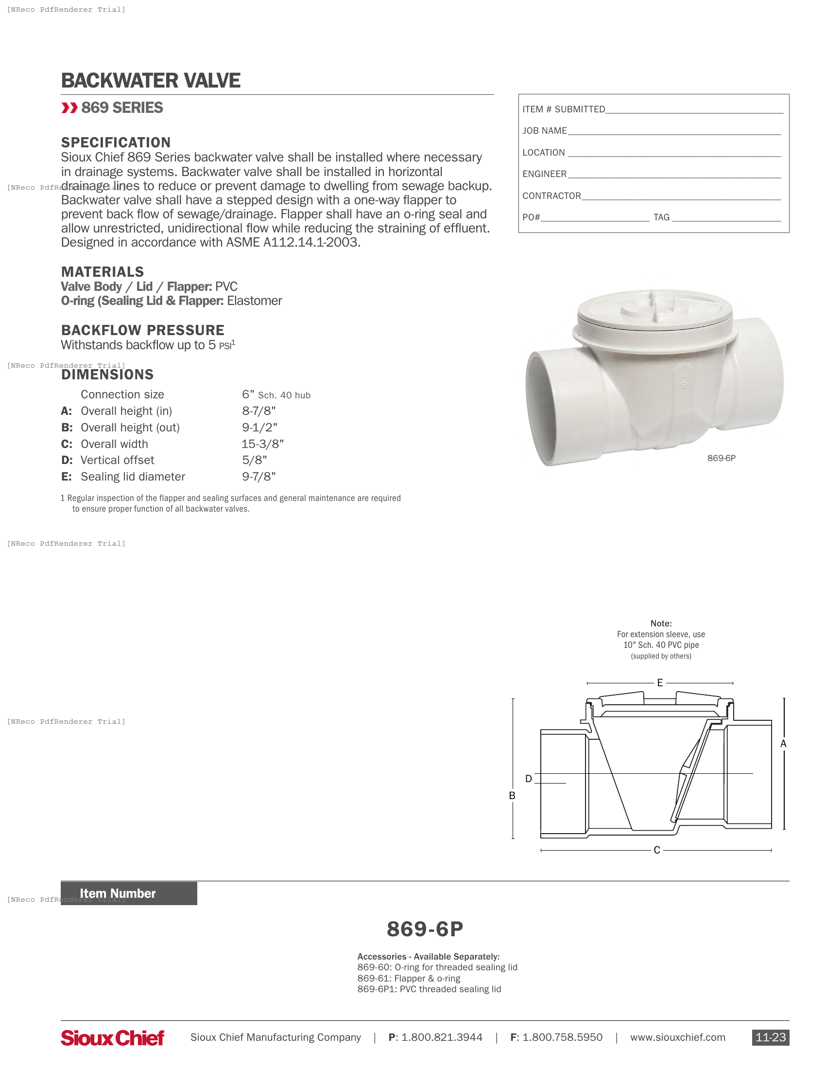 869-6P - BACKWATER VALVE - SPEC SHEET.PDF Specification Document